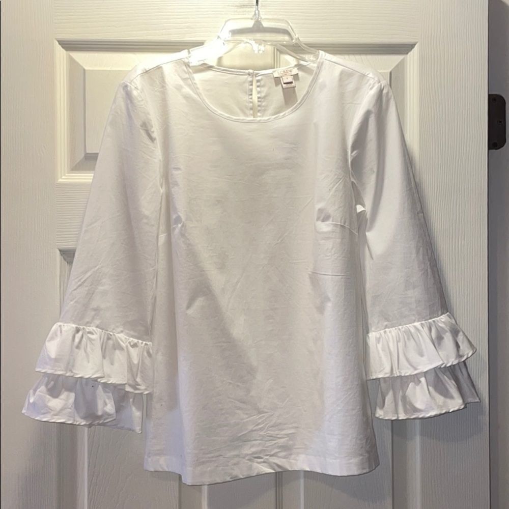 J Crew Factory Ruffle sleeve white blouse